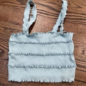 Zara Blue Ruffled Crop Tank Top